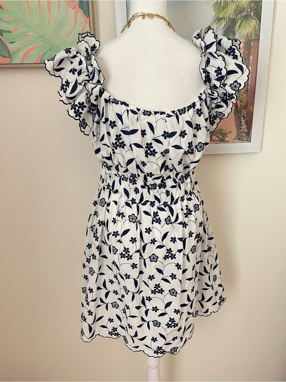 Blue Tassel Floral Embroidered Ruffle Channeled Mini Dress in XS - Picture 6 of 6